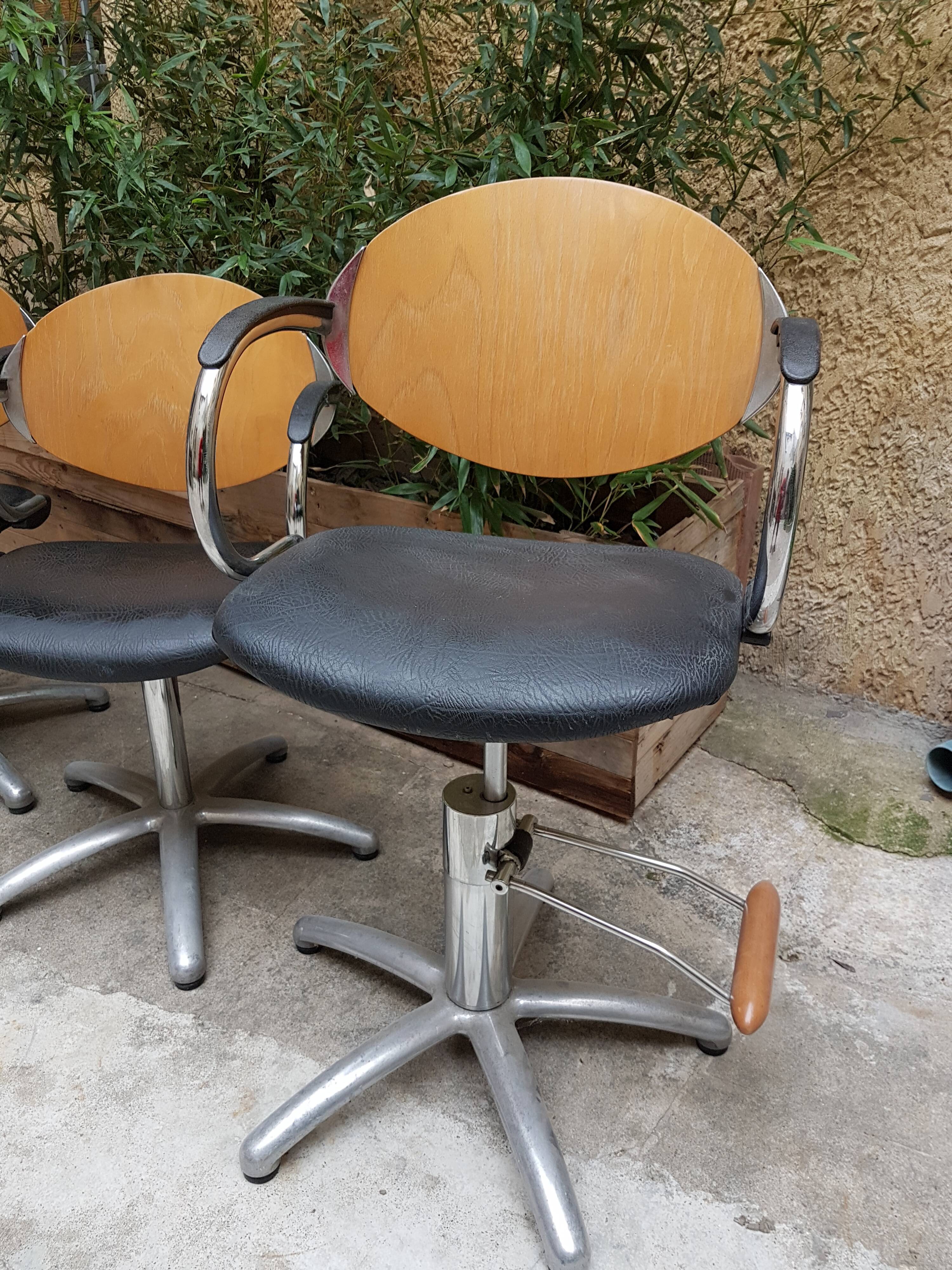 Three hairdresser chairs by designer Maletti 1979