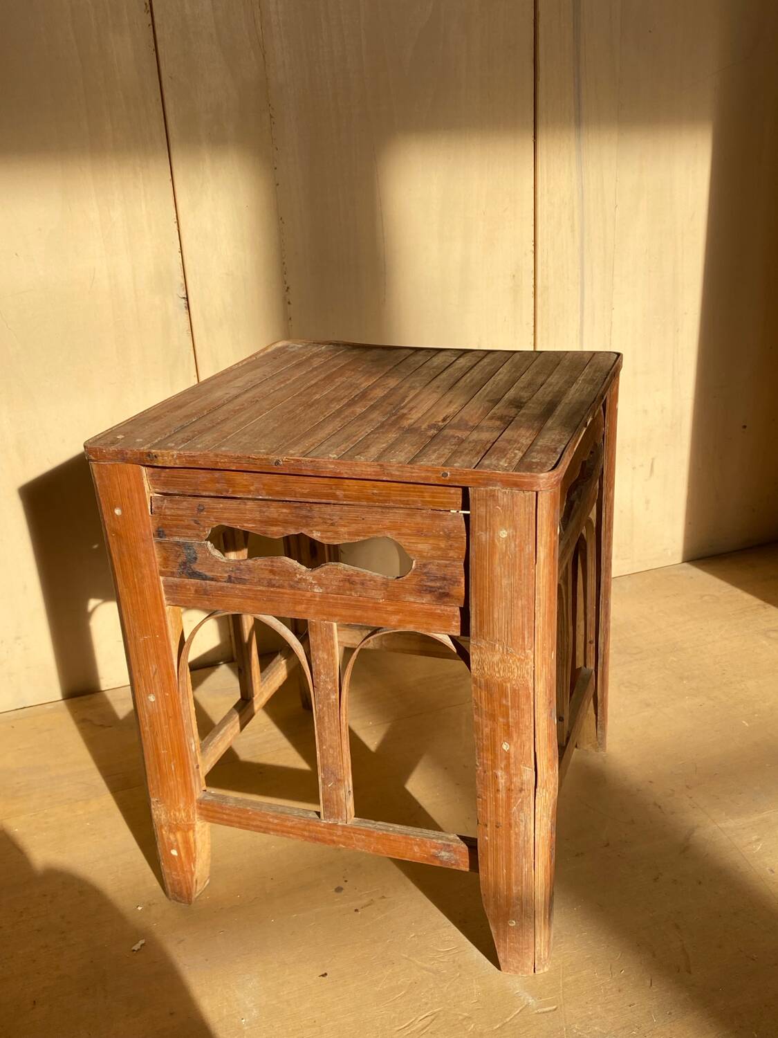 Vintage bamboo stool or side table – Handmade mid-
