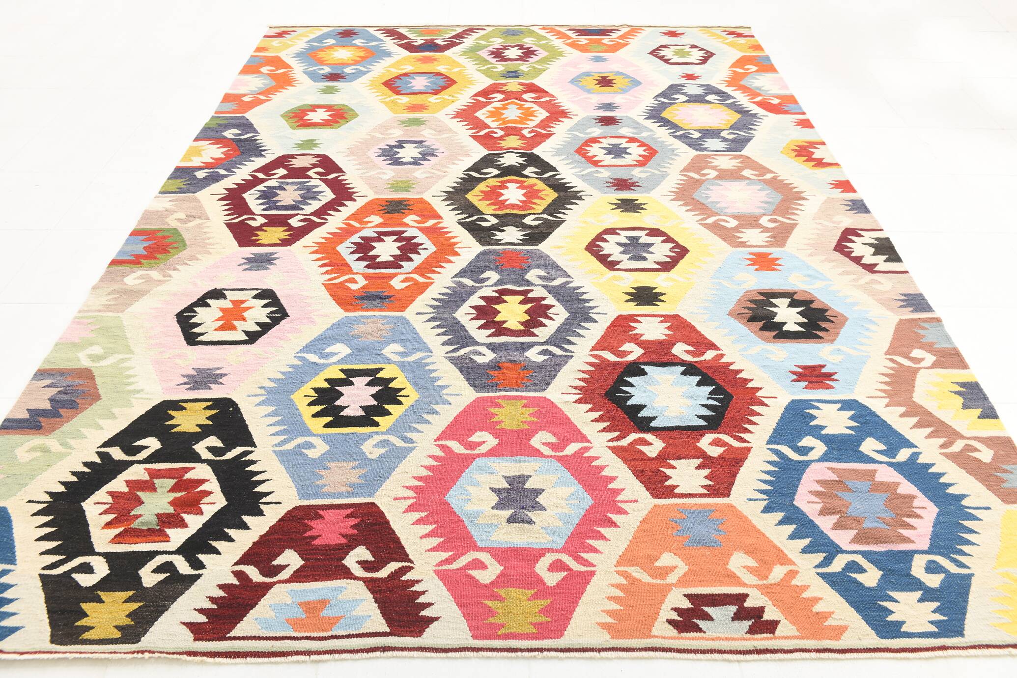 8x11 Vintage Multicolor Handmade Wool Kilim Rug, 254x348Cm