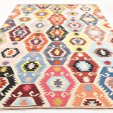 8x11 Vintage Multicolor Handmade Wool Kilim Rug, 254x348Cm