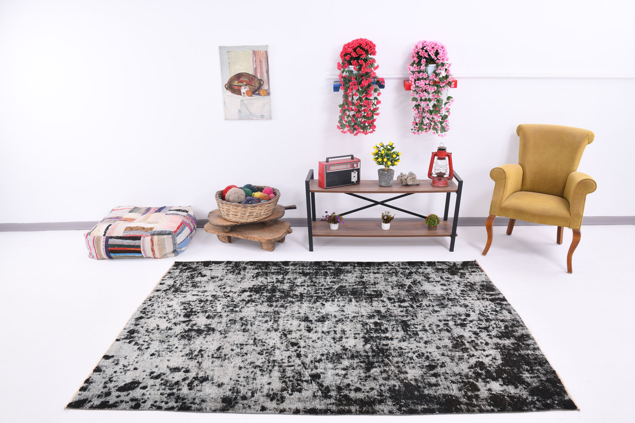 Distressed wool vintage tapis rugs 243x158cm