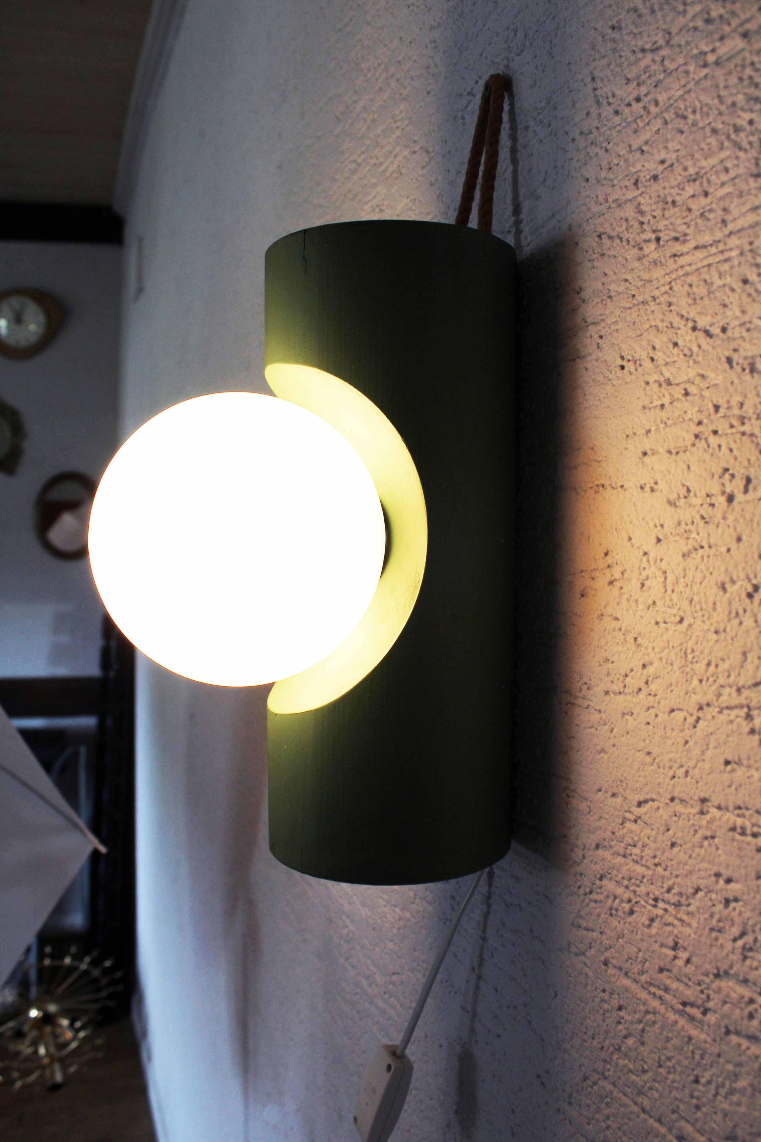 Table or hanging lamp, wood and glass, 1970