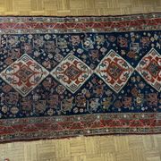 Antique handmade Persian Qashqai nomadic rug – blue background 94x112cm