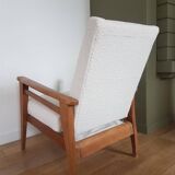 Scandinavian style armchair in solid wood, reupholstered