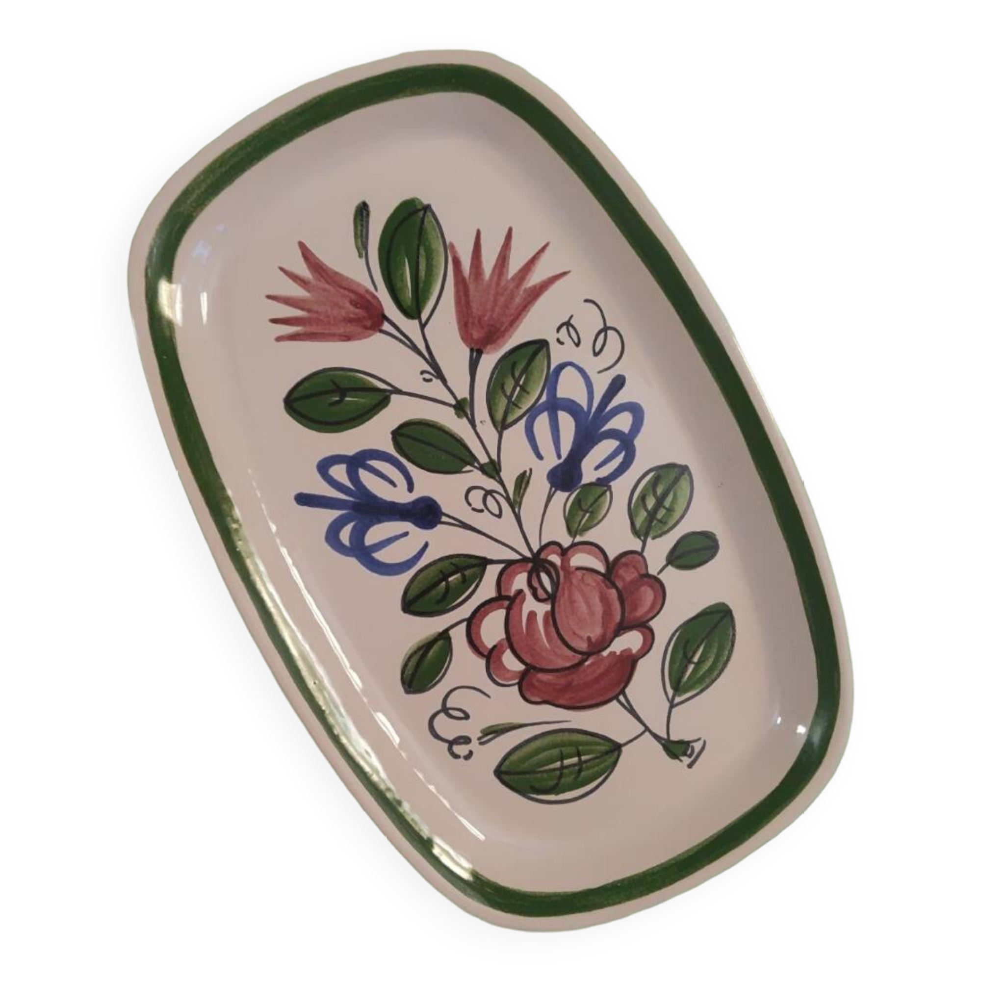 Elchinger ceramic rectangular cake or loaf dish with hand-painted floral pattern