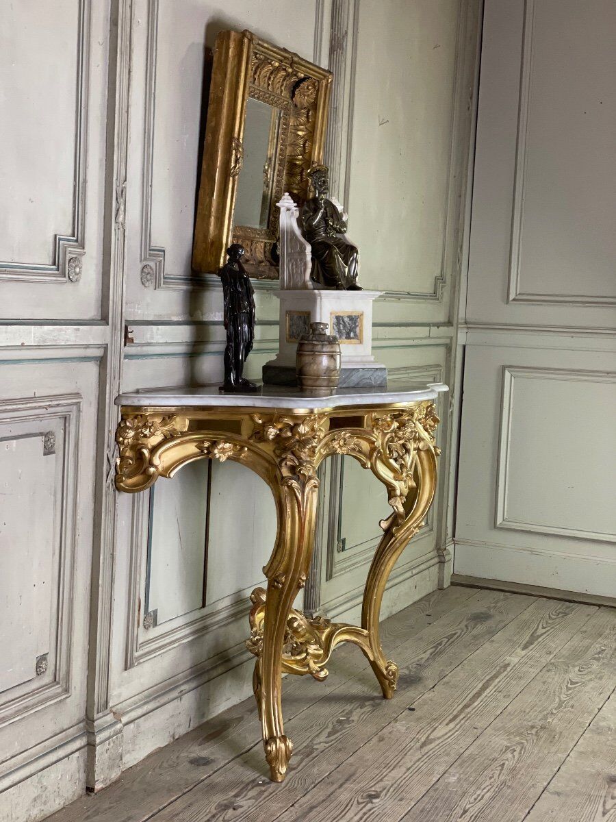 Louis XV style console table in gilded wood, 19th century