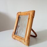 Vintage 1970s rattan tabletop mirror