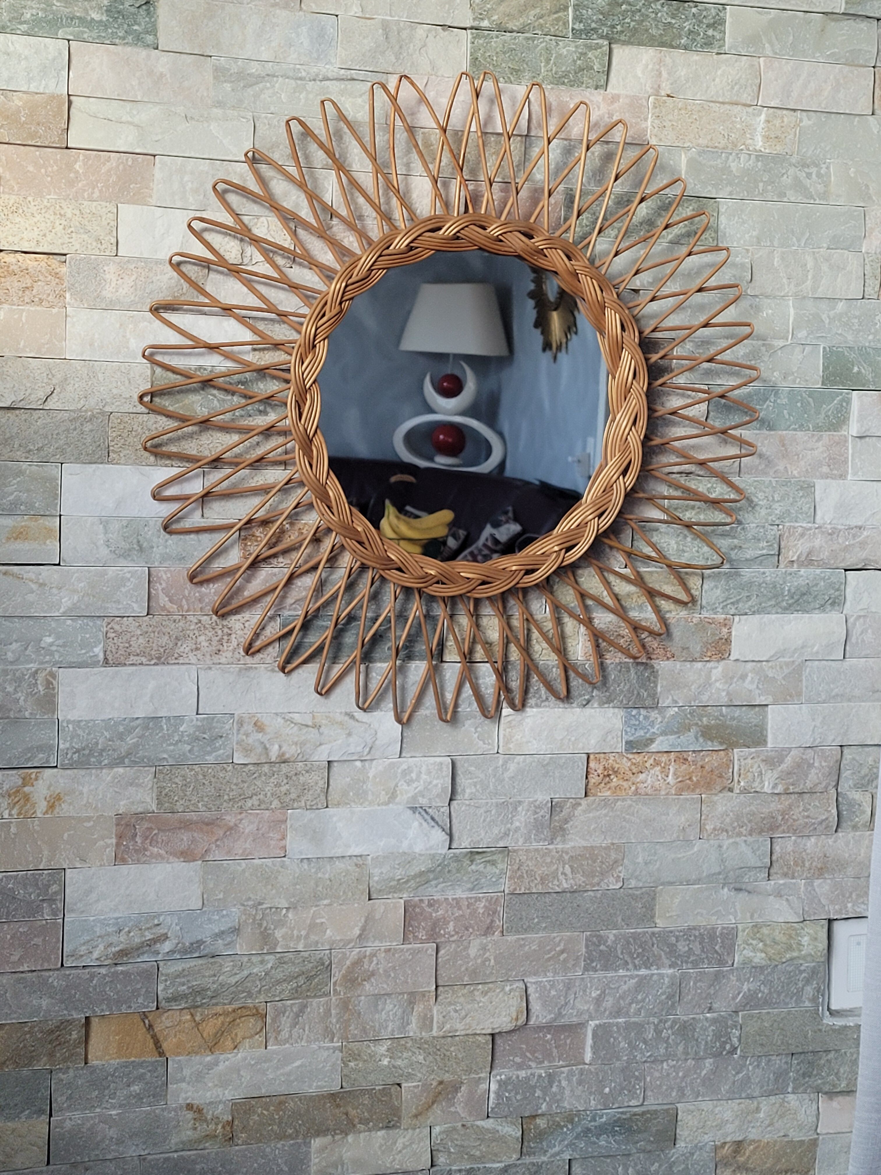 Rattan and wicker mirror from the 1970s 50cm