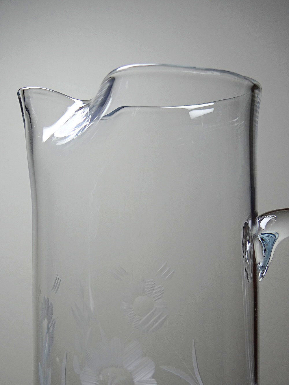 Old crystal/pulled glass pitcher engraved with floral decoration, Europe 1920-1930