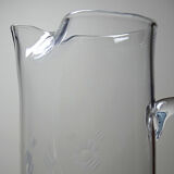 Old crystal/pulled glass pitcher engraved with floral decoration, Europe 1920-1930
