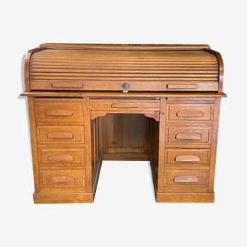 Bureau à cylindre double caissons en chêne époque début xxème (1930/1940)