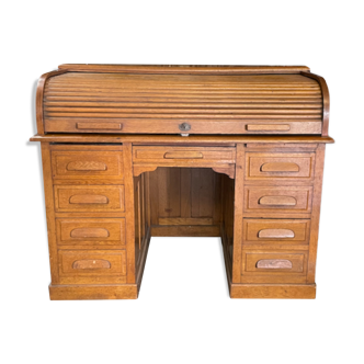 Bureau à cylindre double caissons en chêne époque début xxème (1930/1940)