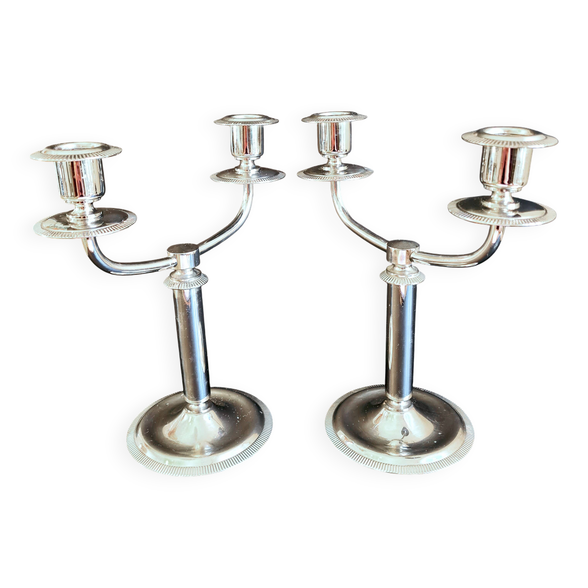 Pair of Art Deco Style Stainless Steel Candlesticks