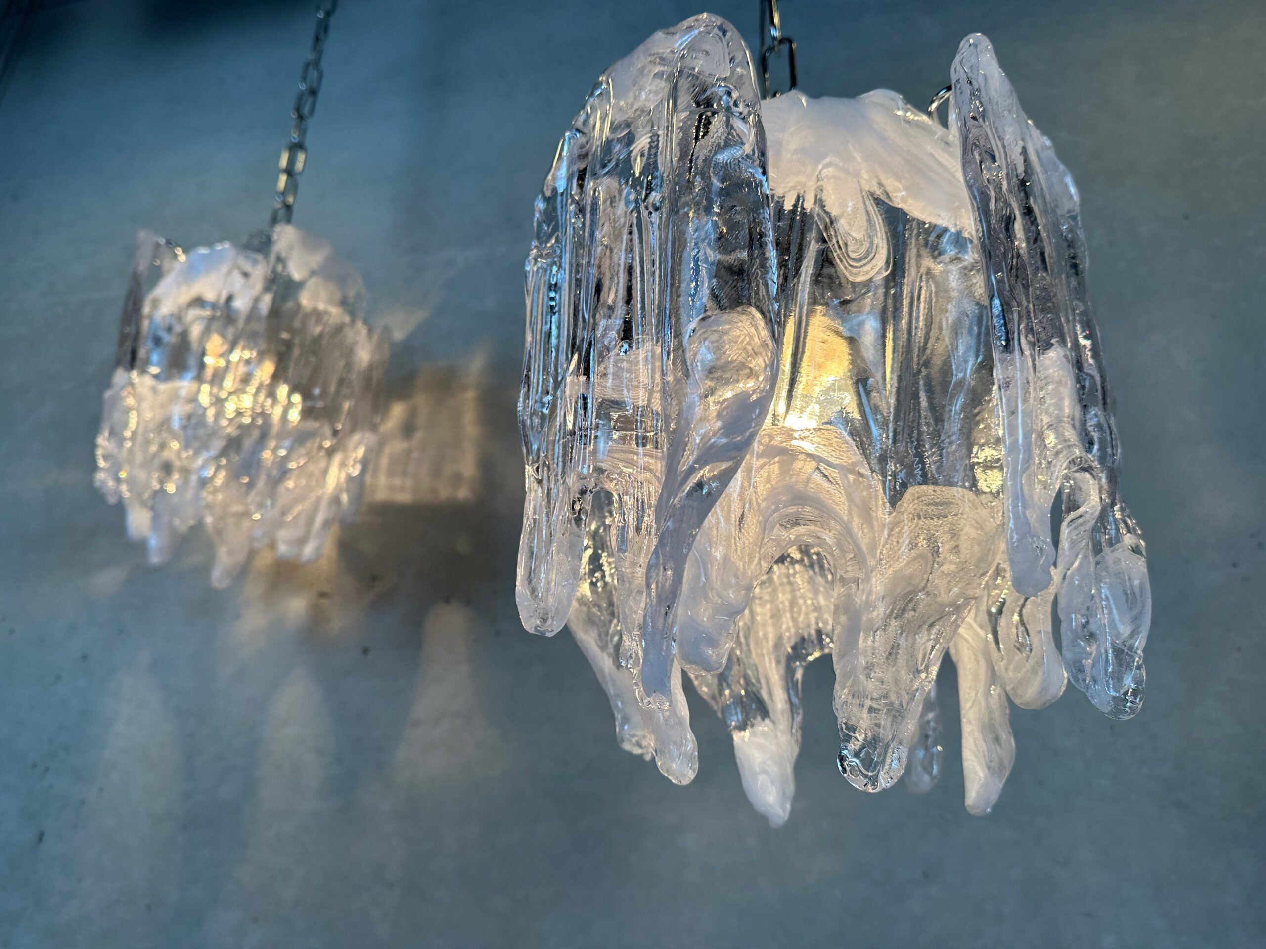 2x vintage Mazzega 'melting glass' chandeliers – Murano