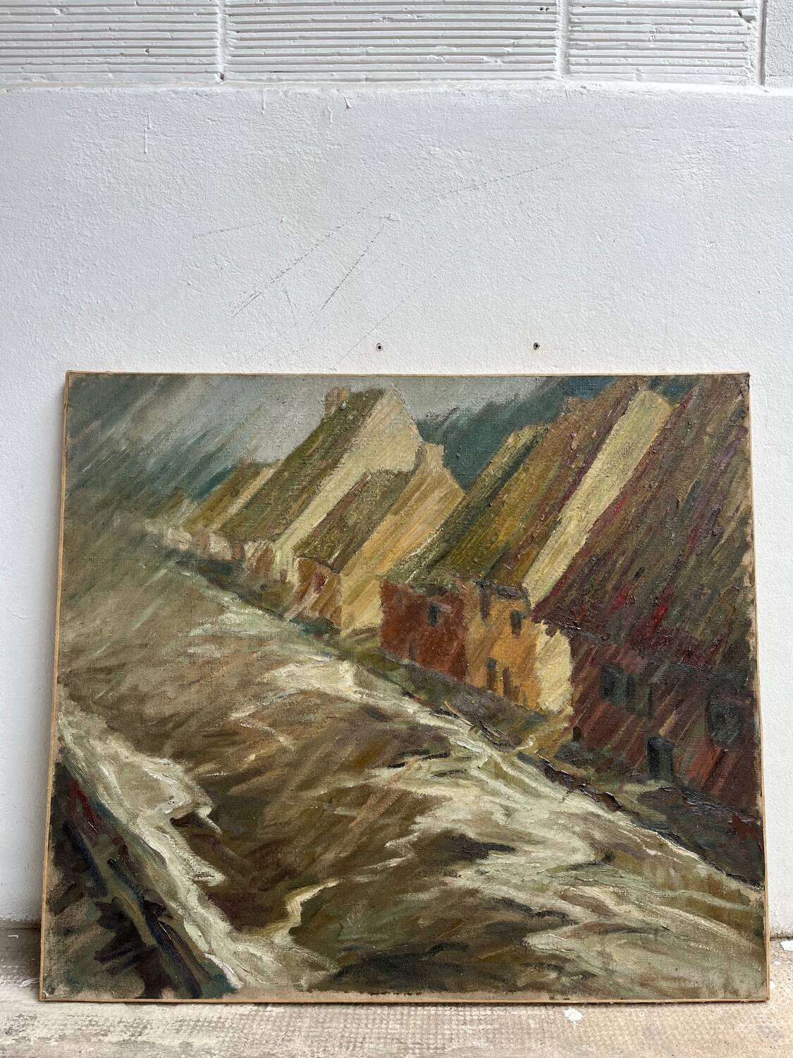 Painting "The Village under the Flood", oil on canvas