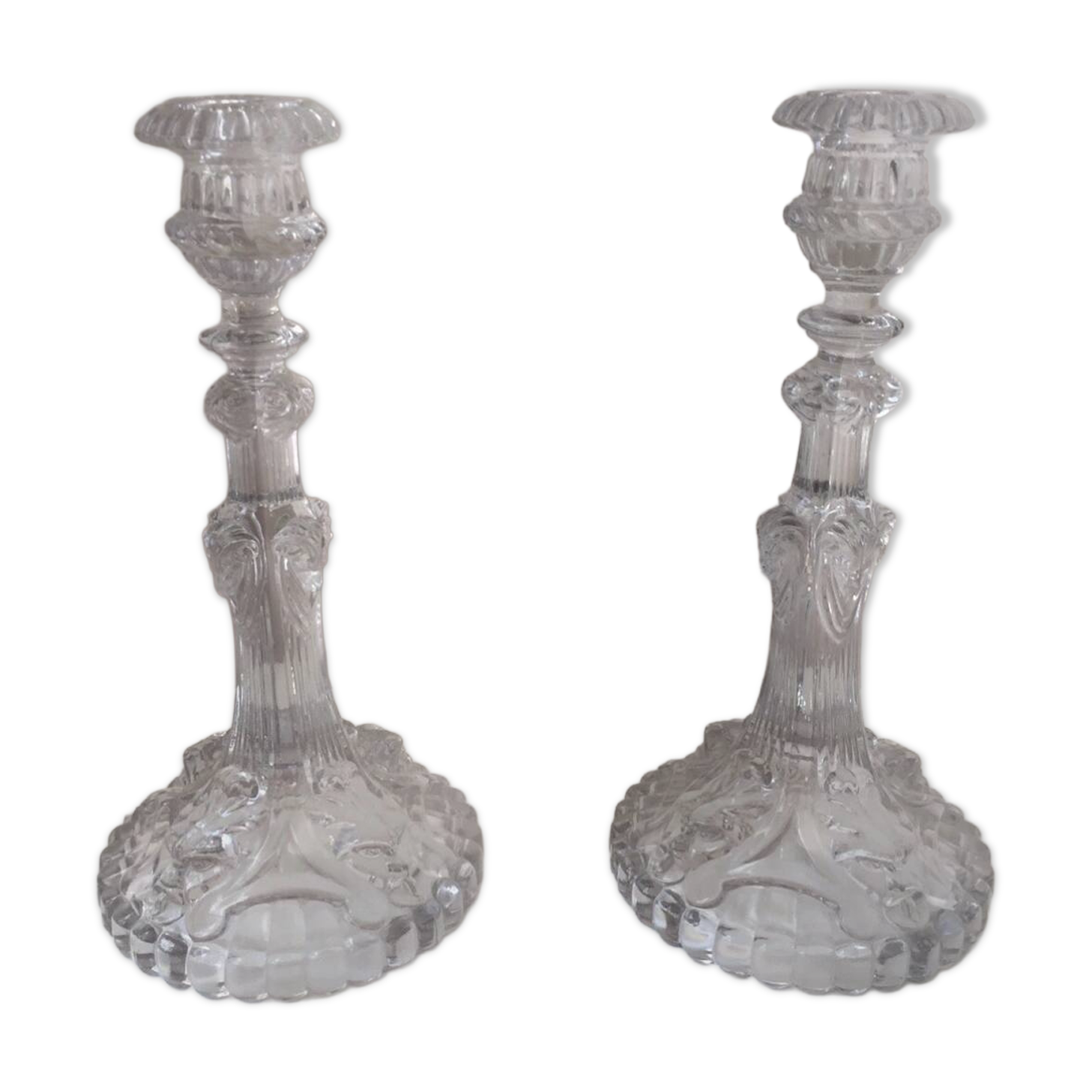 Antique pair of Portieux crystal candlesticks, 19th century