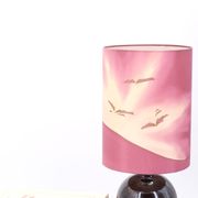 Purple ceramic lamp, painted silk shade, 1970s.
