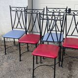 Glass and iron table with two side tables and 8 chairs