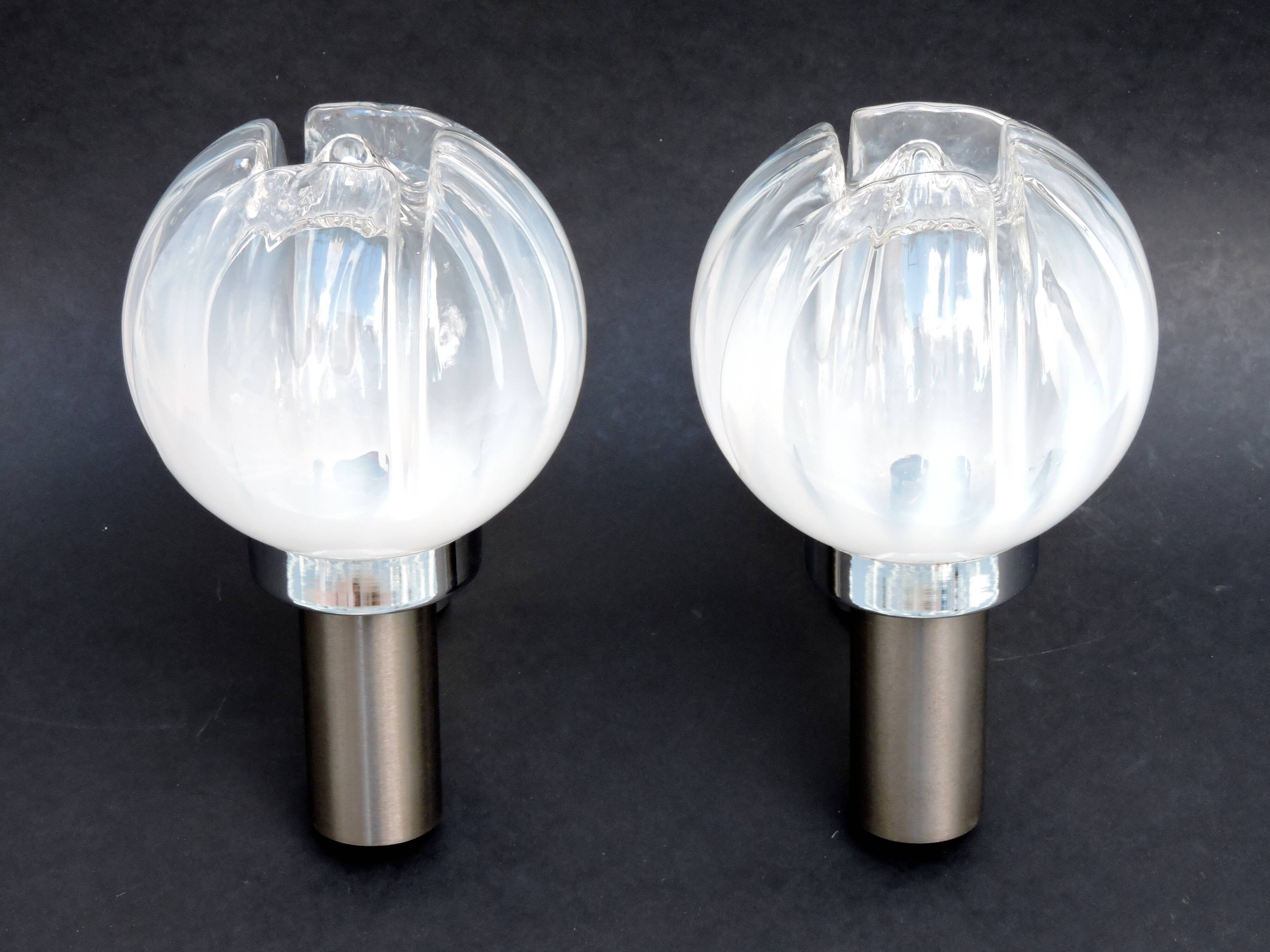 Pair of wall lamps Mazzega opalescent Murano Italy