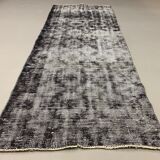 Distressed Turkish Runner 280x98 cm wool Vintage rug, Overdyed Black