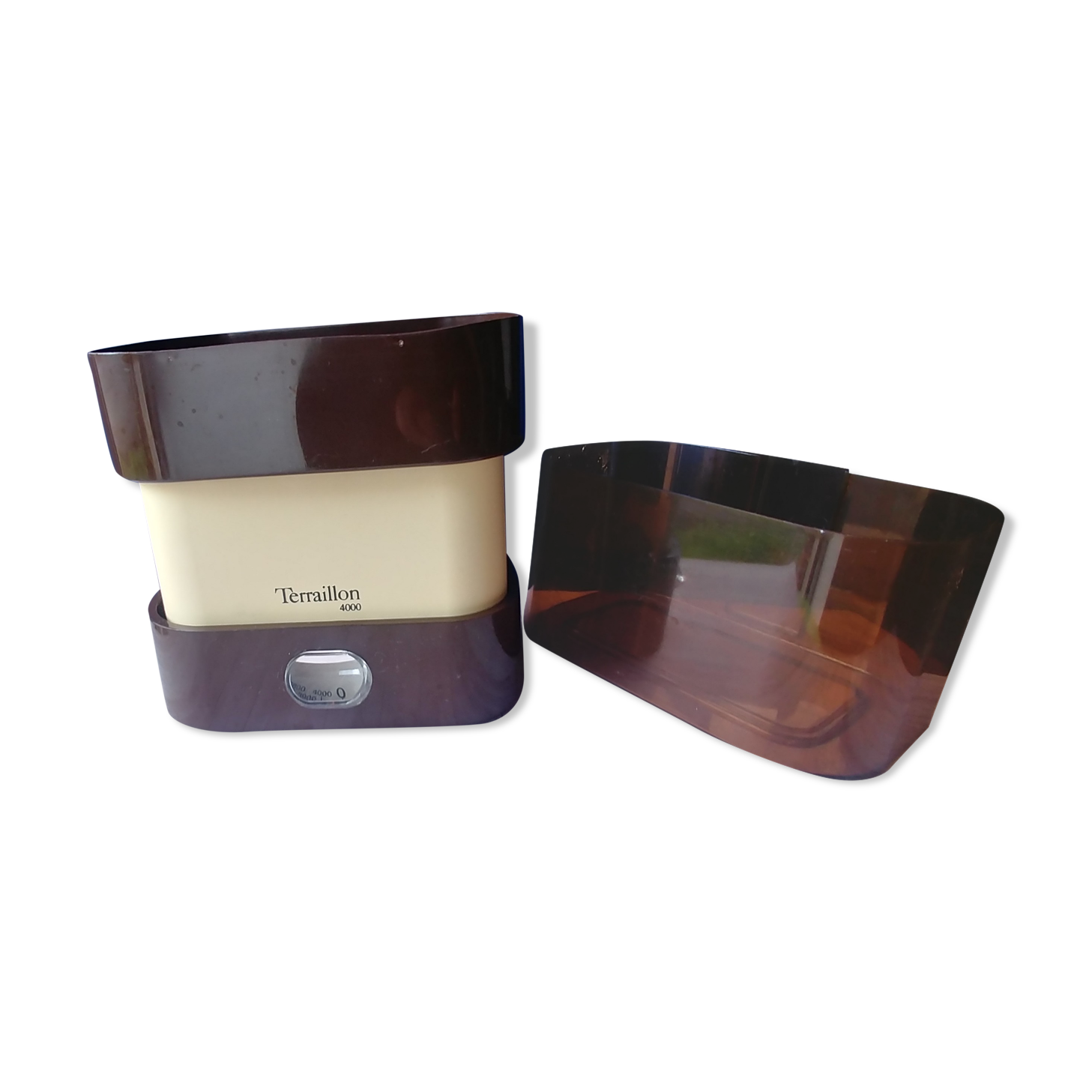Kitchen scale vintage Terraillon 4000 color brown and beige complete, 70s