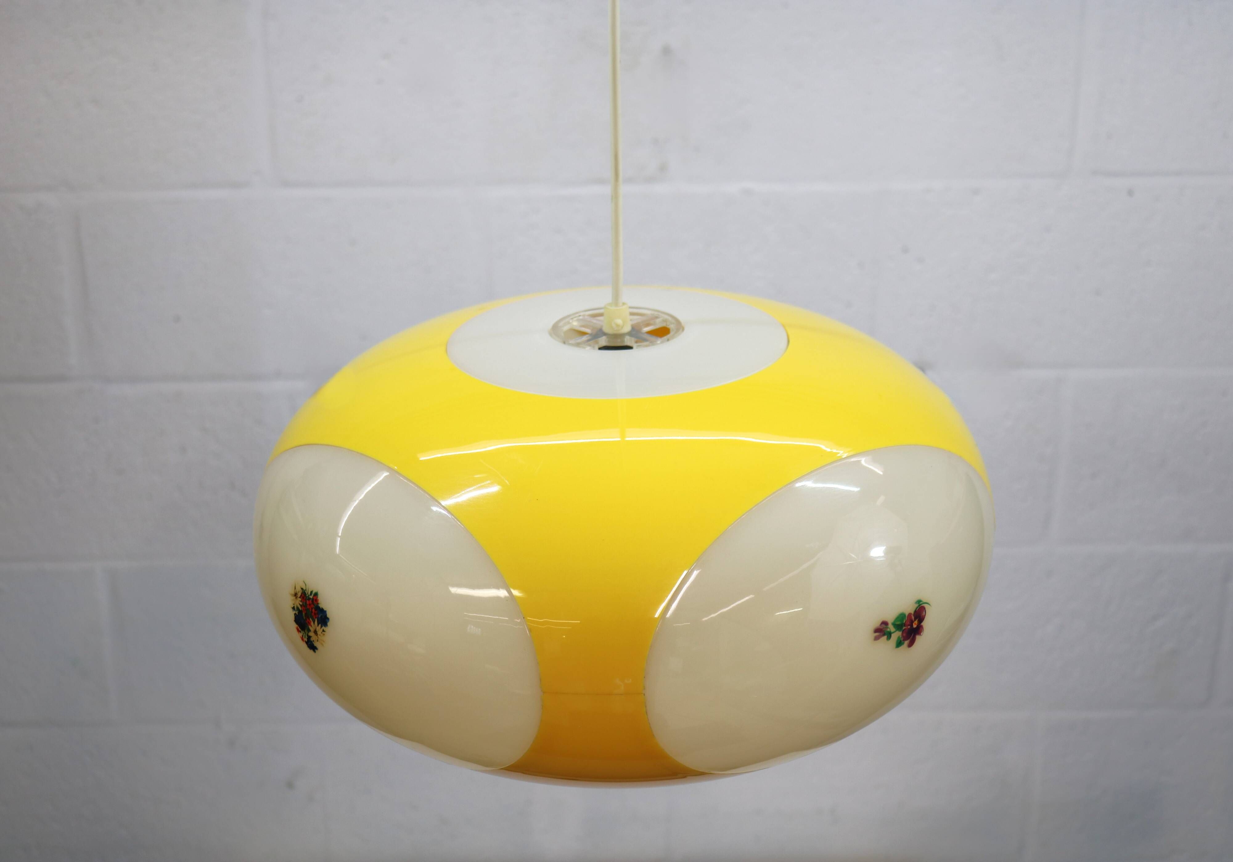 Massive Belgium Bug Eye Space Age UFO Lamp, Yellow Mid-Century Modern Light