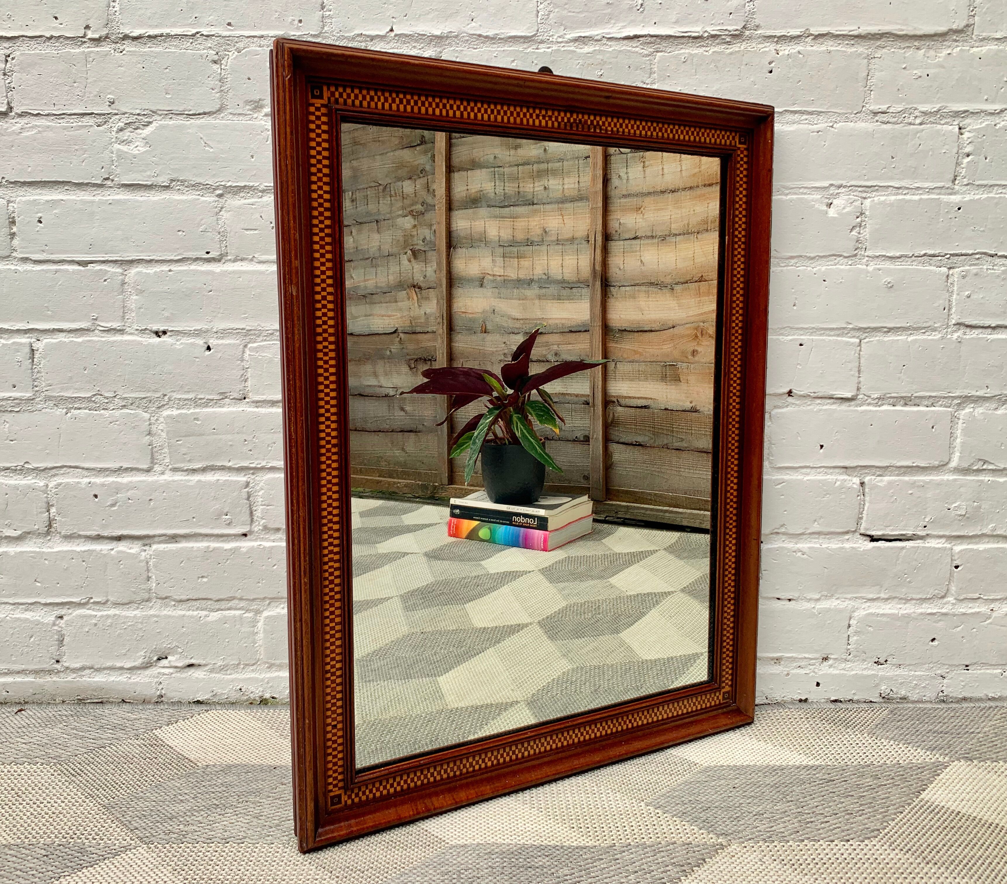 Wall mirror rectangular marquetry wood frame