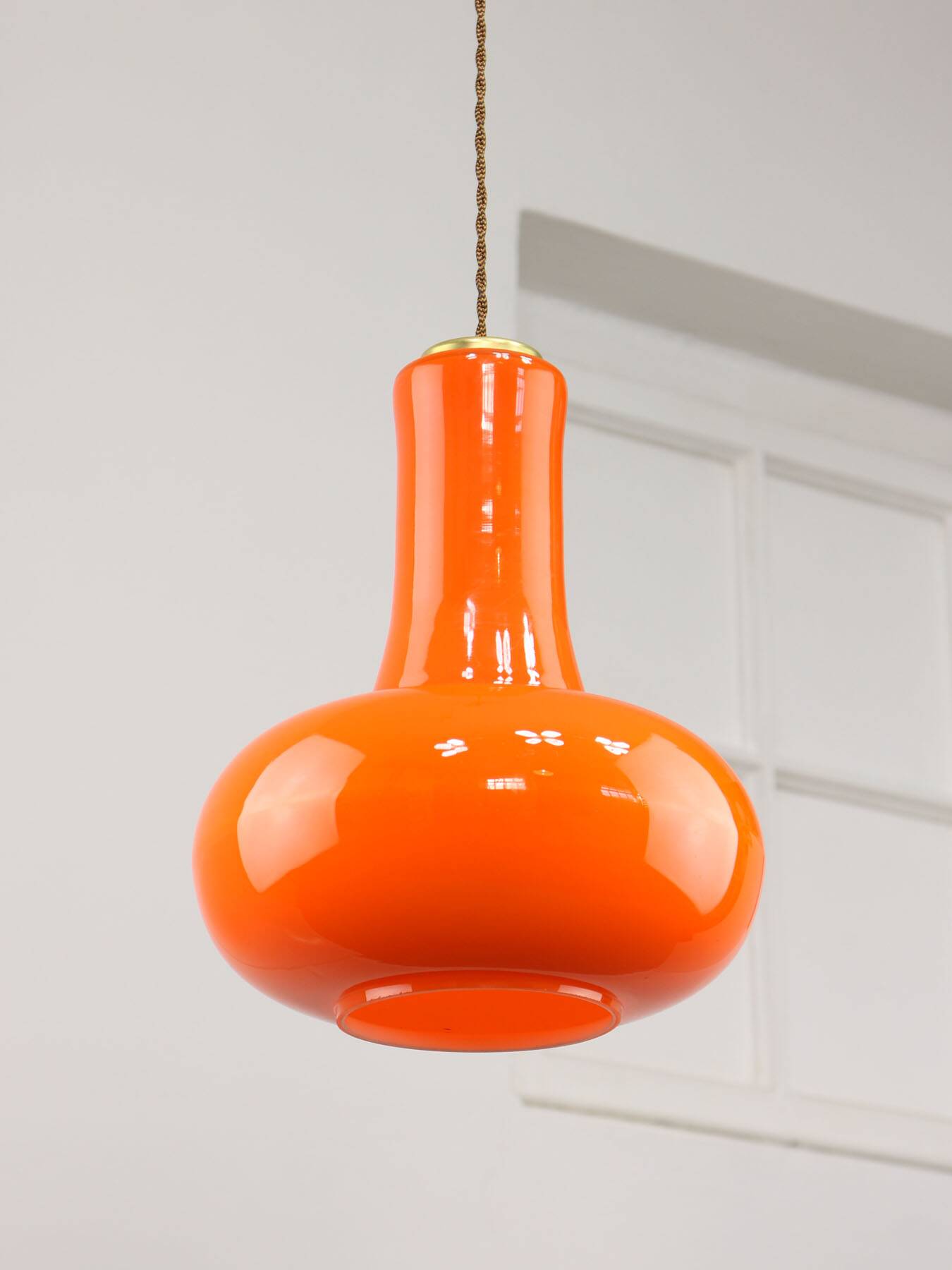 Mid-Century Italian Orange Glass and Brass Pendant Lamp