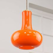 Mid-Century Italian Orange Glass and Brass Pendant Lamp