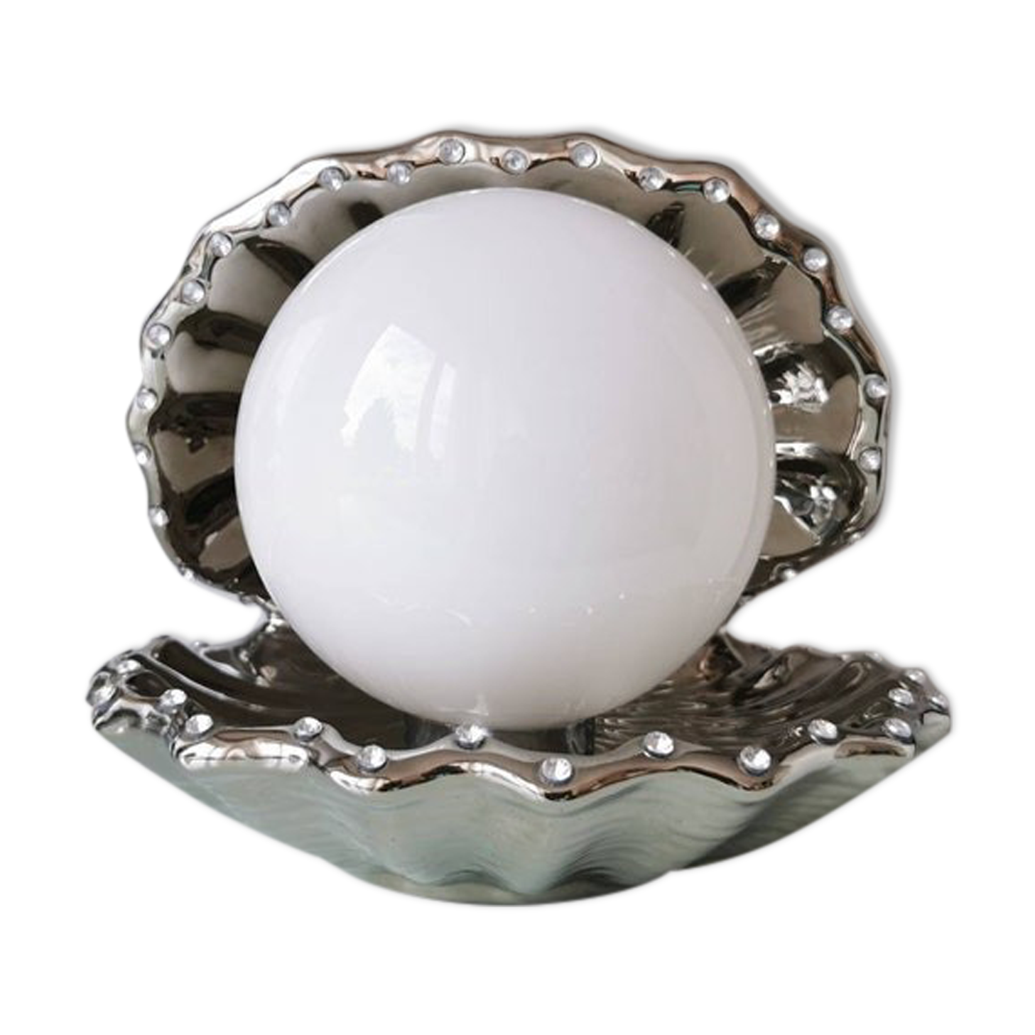 Vintage table lamp in silver ceramic shell 1990