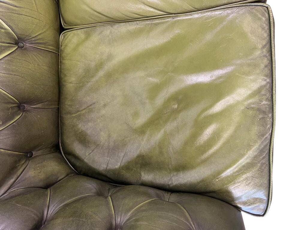 Antique green leather Chesterfield / sofa / couch