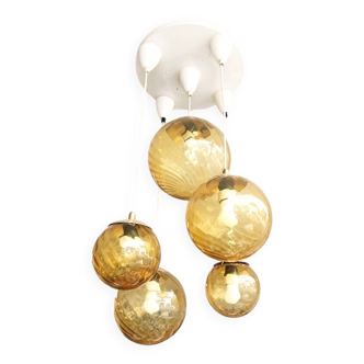 Vintage smoked glass pendant light, Parscot circa 1970.