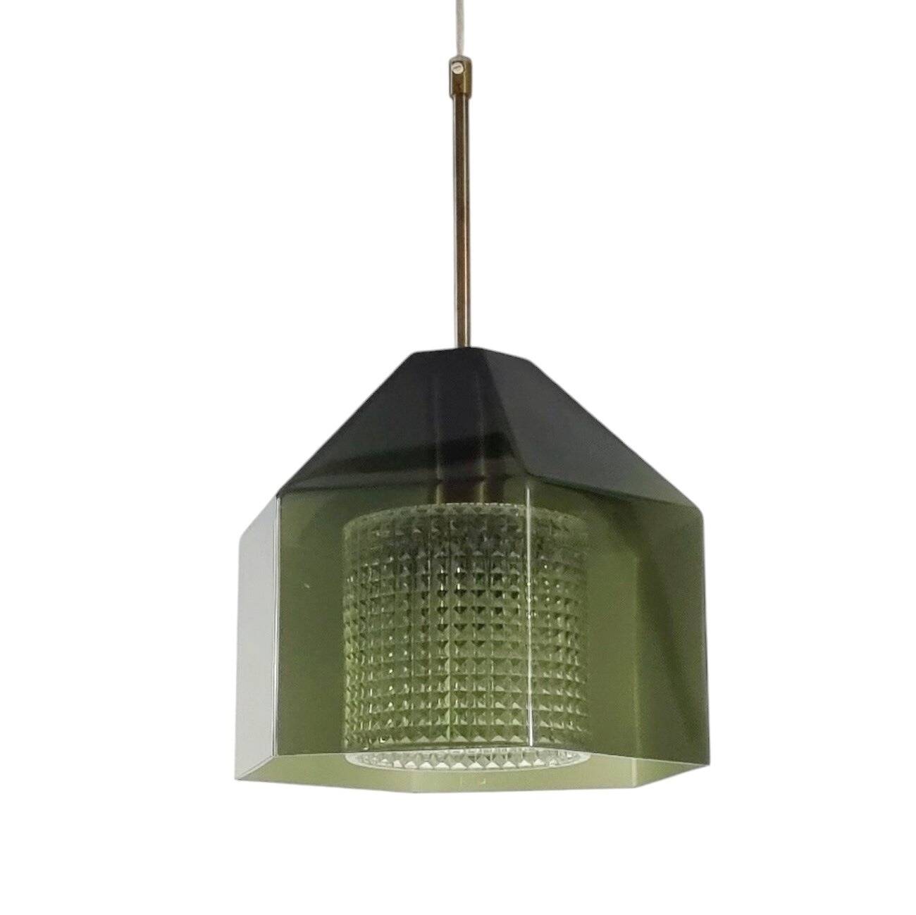 Mid-Century Scandinavian Glass & Brass Ceiling Light by C. Fagerlund, 1960s