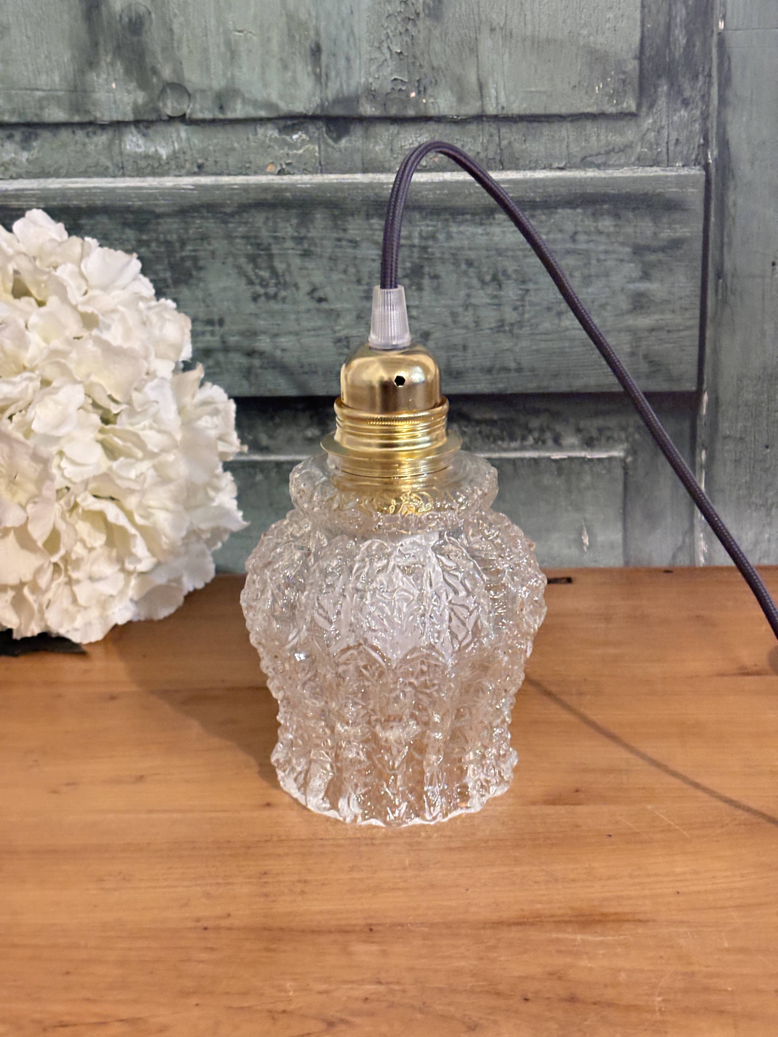 Lampe à poser art déco en globe ancien, lampe vintage artisanale