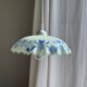 Vintage suspension in white and blue glass with wavy edge D46 H53