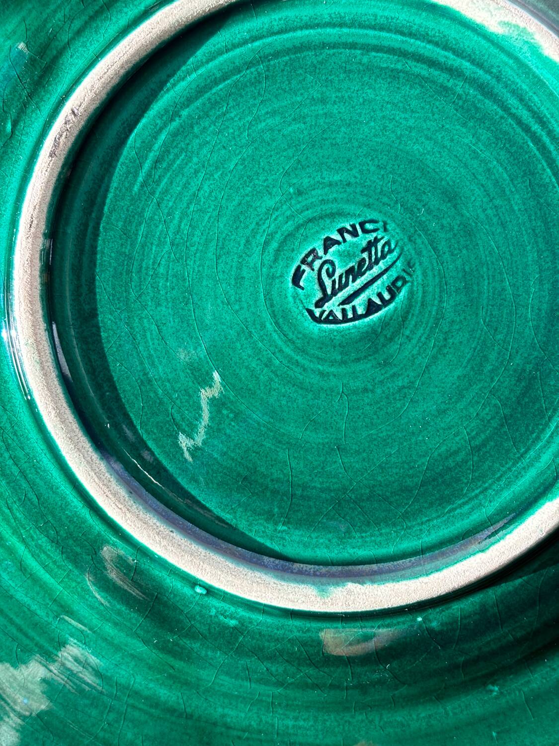 Vintage green fish plate lunetta vallauris