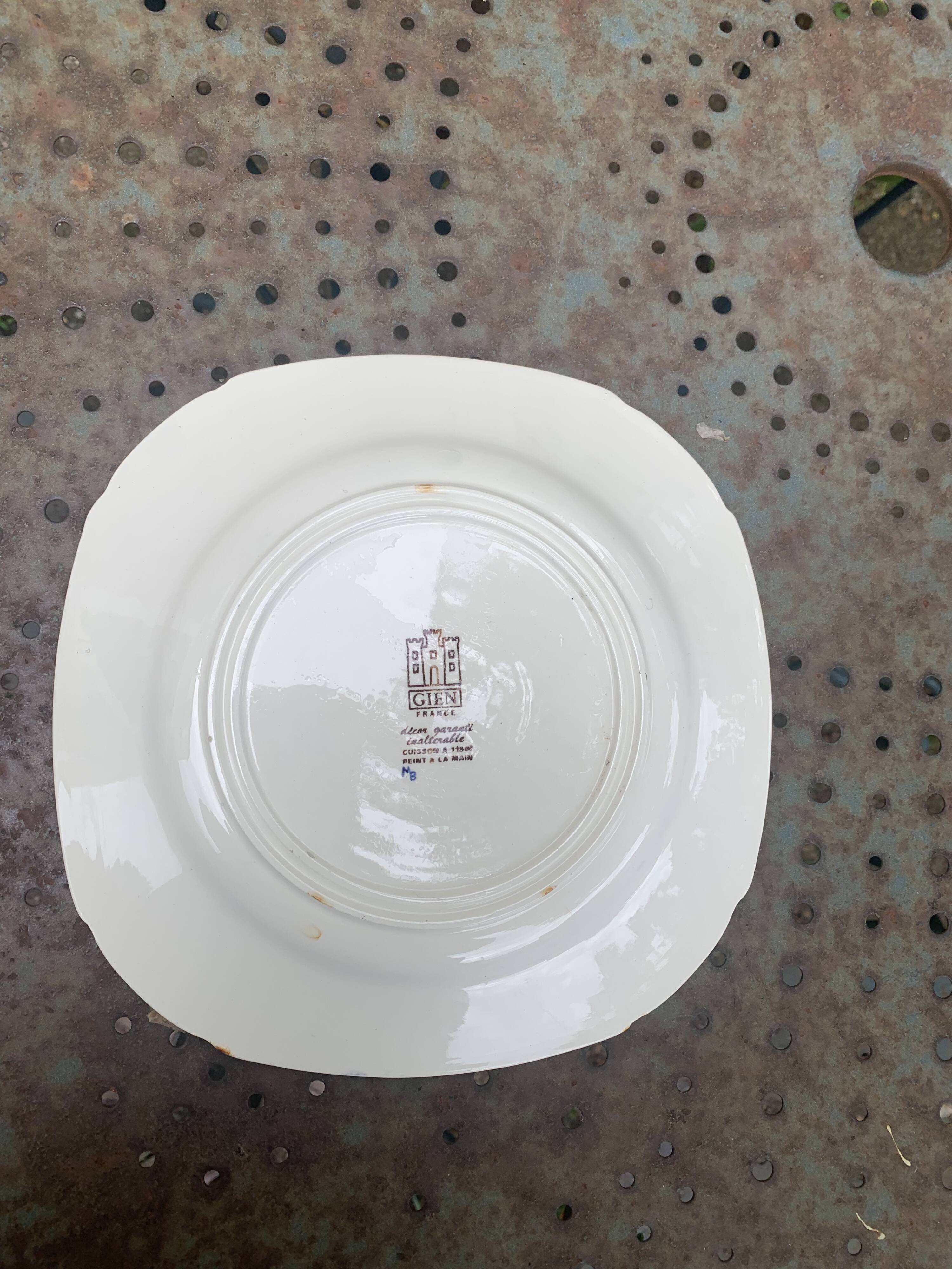 Collectible flat plate, Gien, hand painted, signed MB, made in France, vintage
