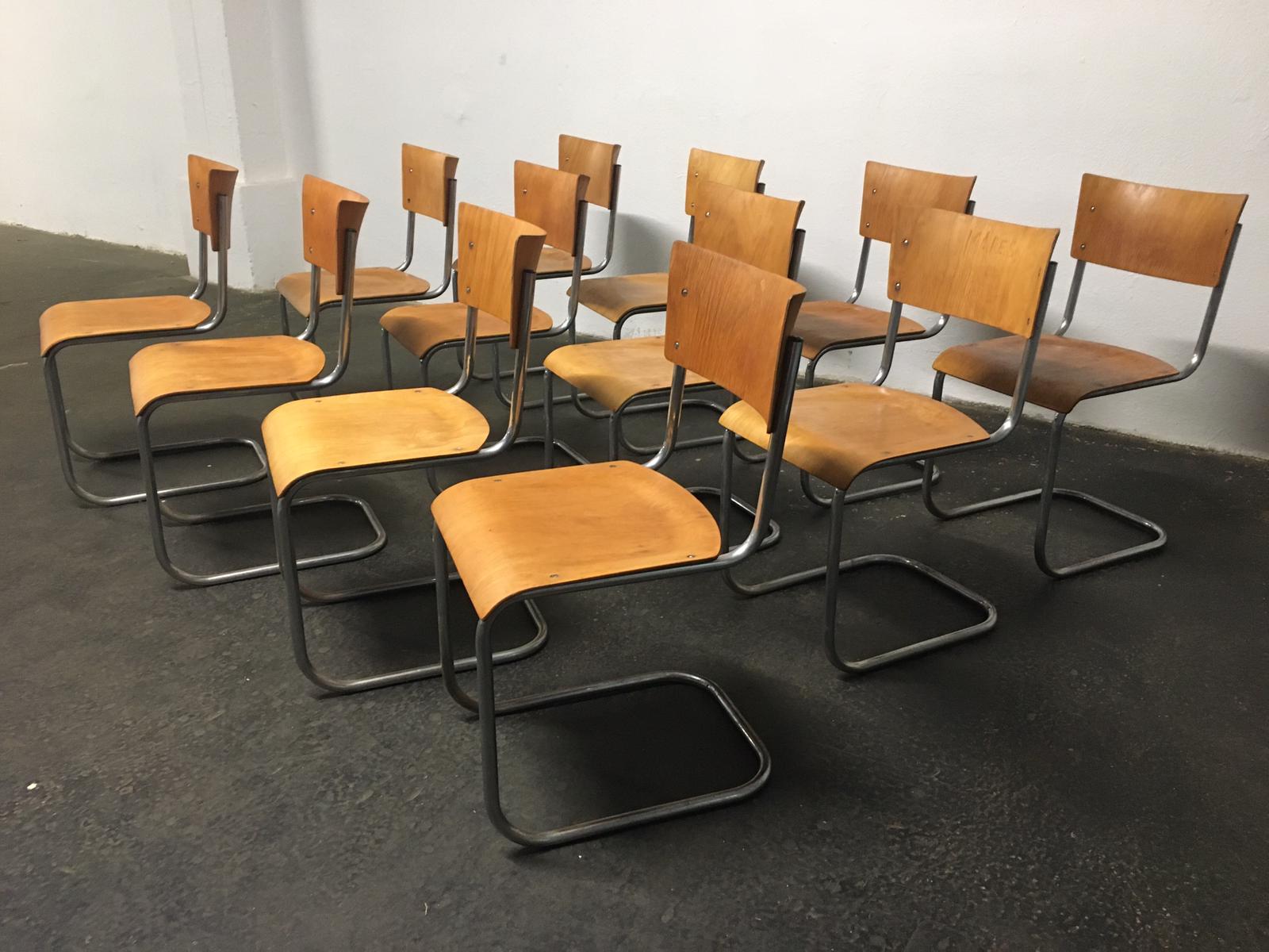 Set of 12 tubular steel chairs Mart Stam