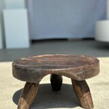 Small tripod stool low in dark brown upcycled teak