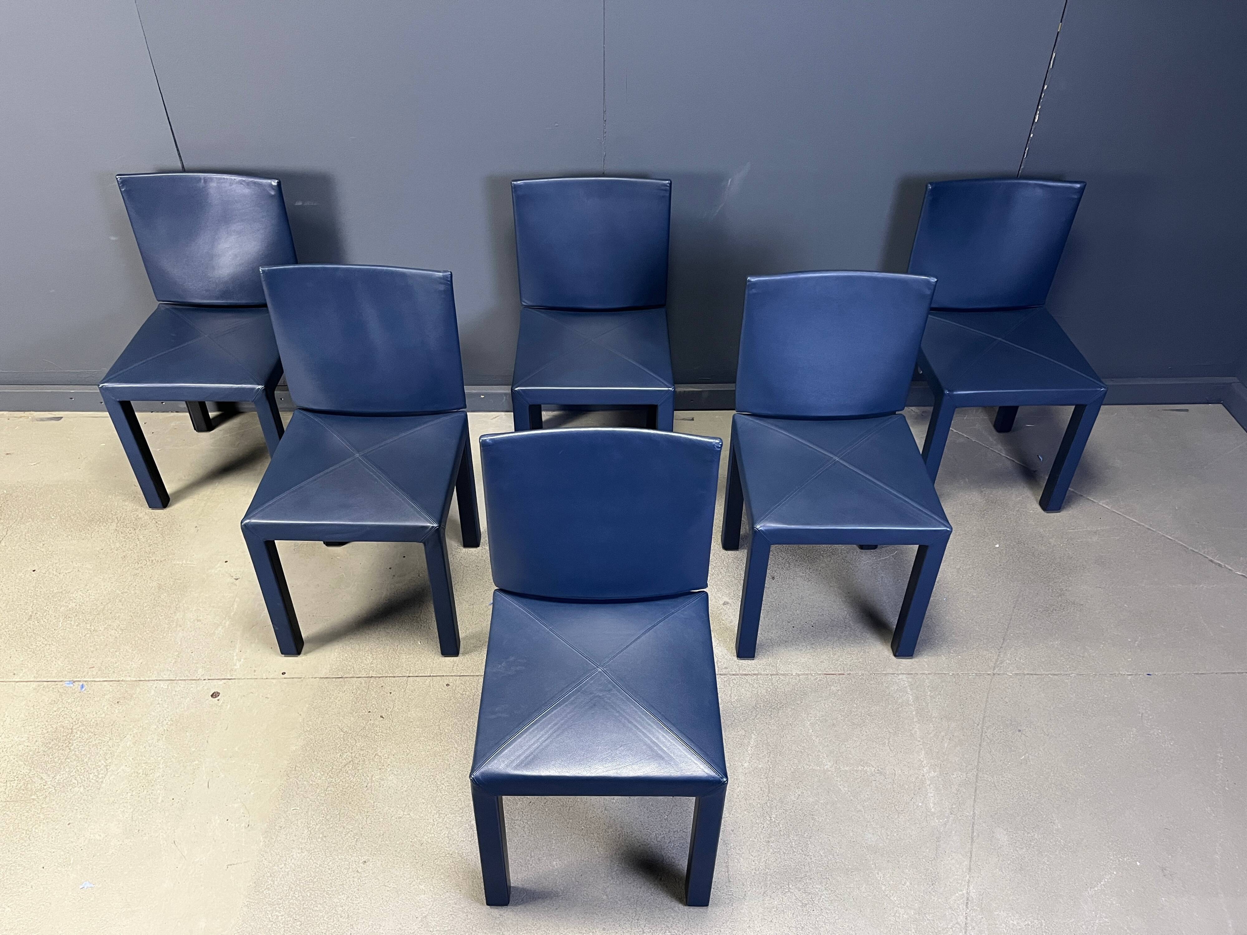 Set of 6 blue Arcadia dining chairs by Paolo Piva for B&B Italia, 1980s