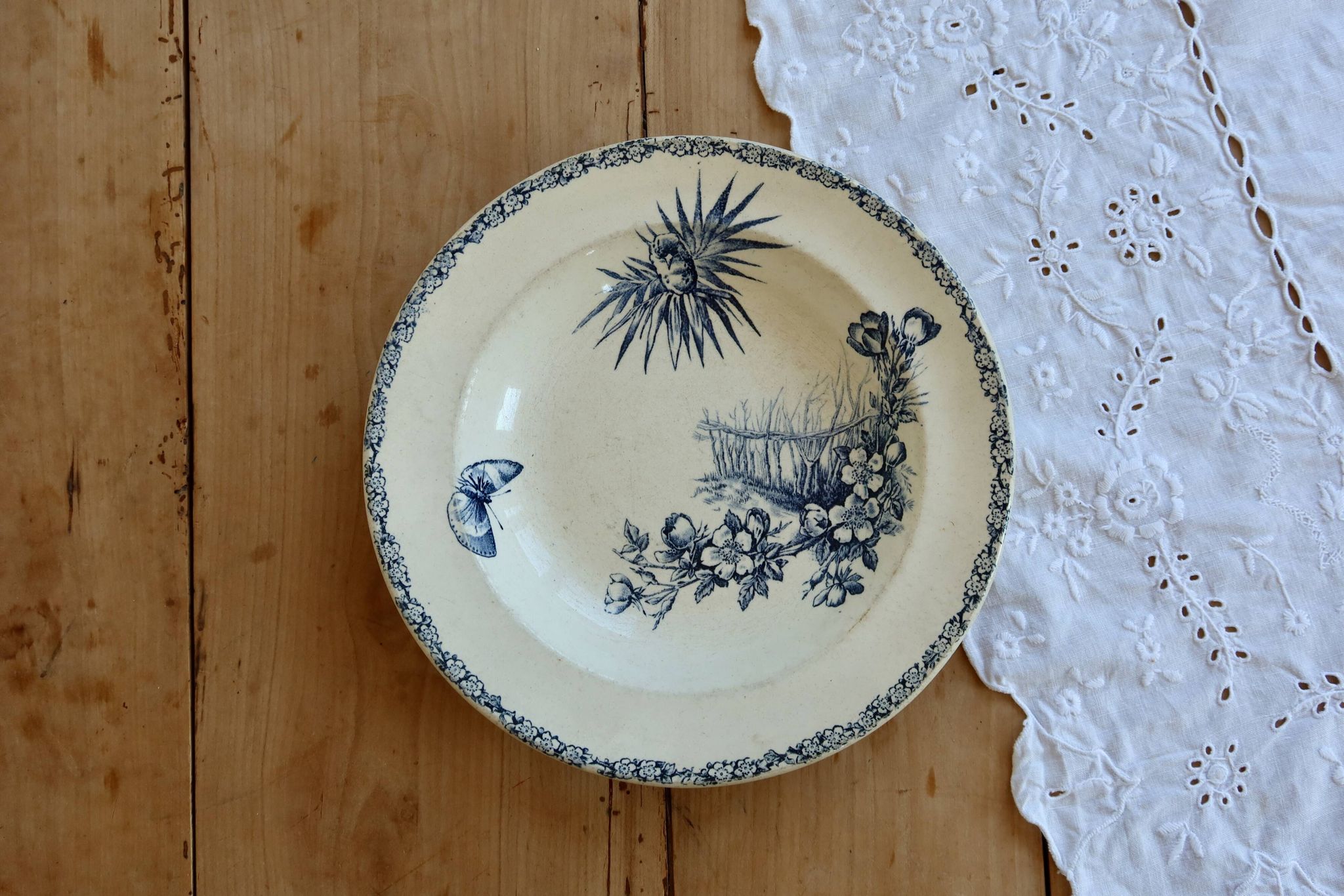 Antique blue ironstone deep plate – Grand Dépôt Émile Bourgeois