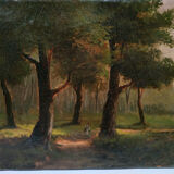 Under wood and character - oil on canvas 19th