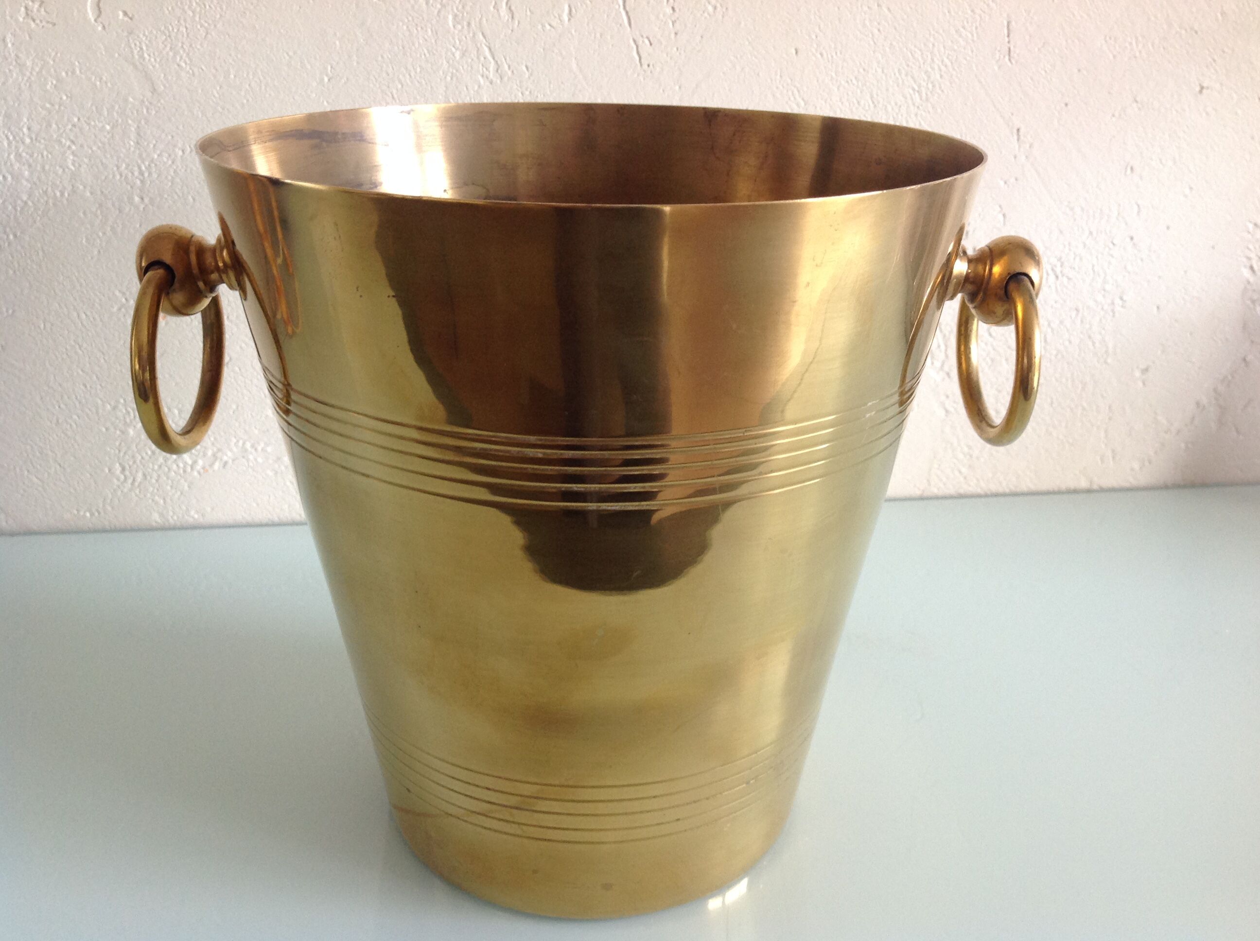 Yellow copper champagne bucket / vintage 70s