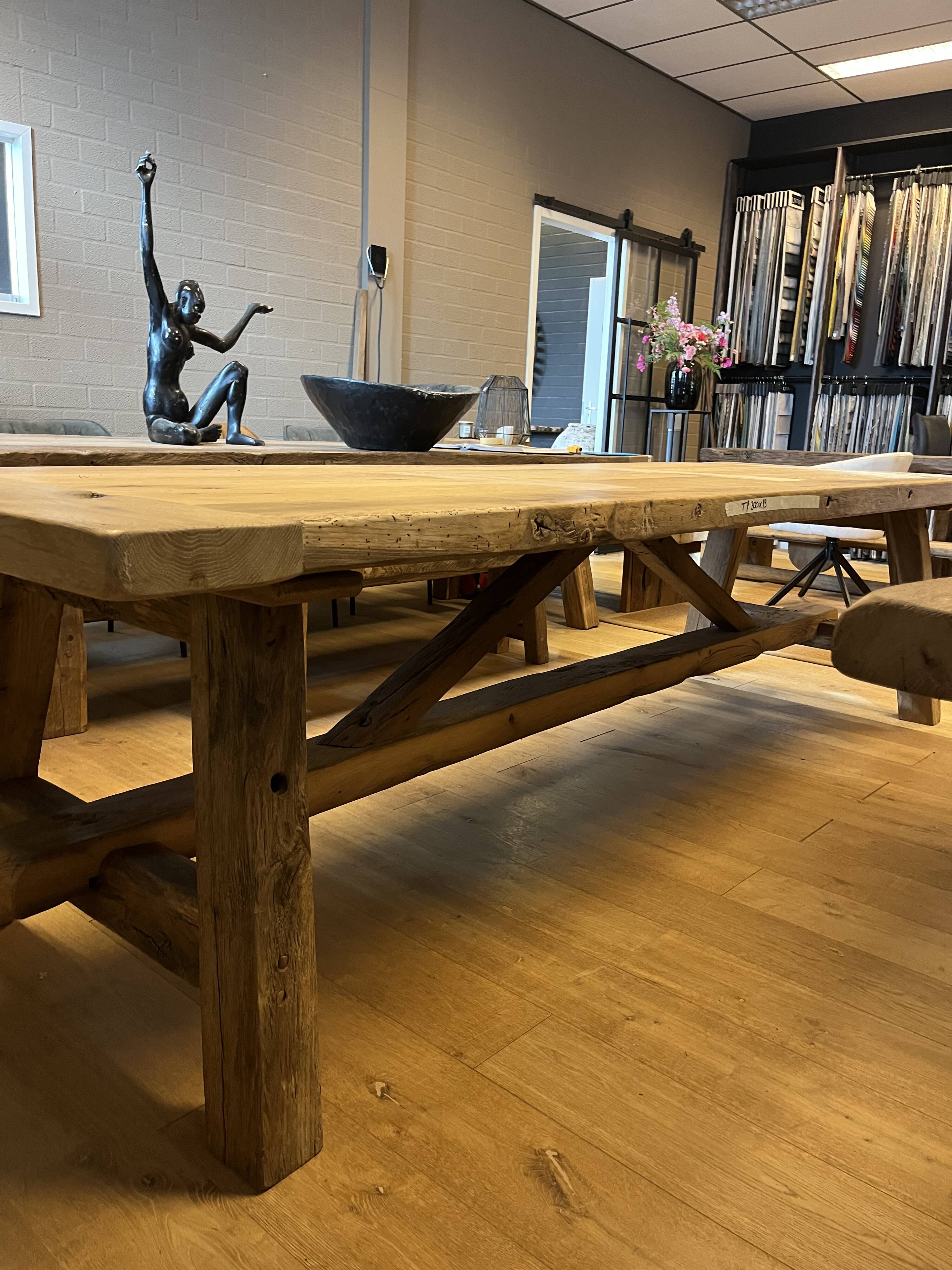 Tower antique oak farmhouse table - 300 by 93 cm