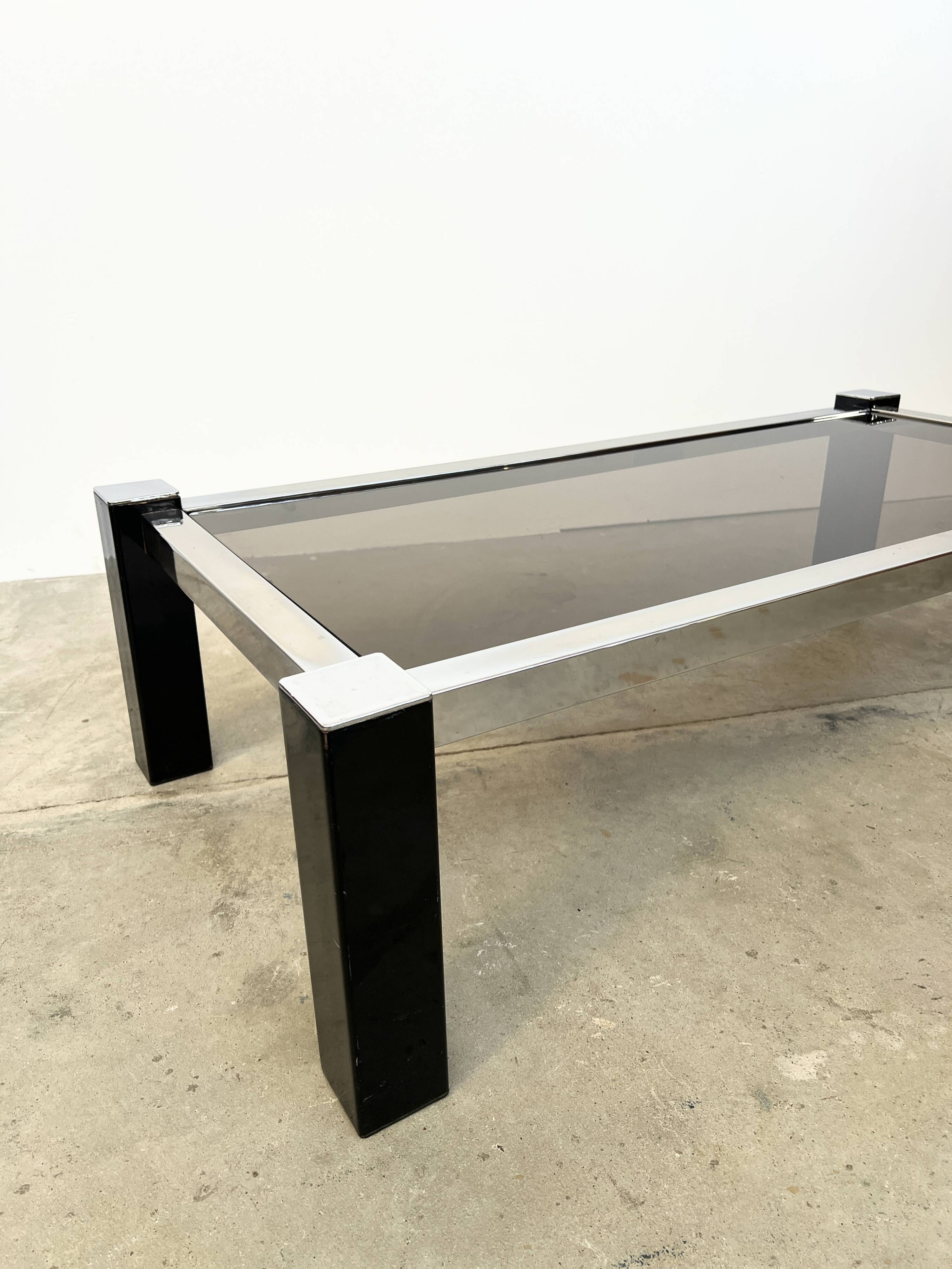 Black & Chrome Design Coffee Table – Smoked Glass