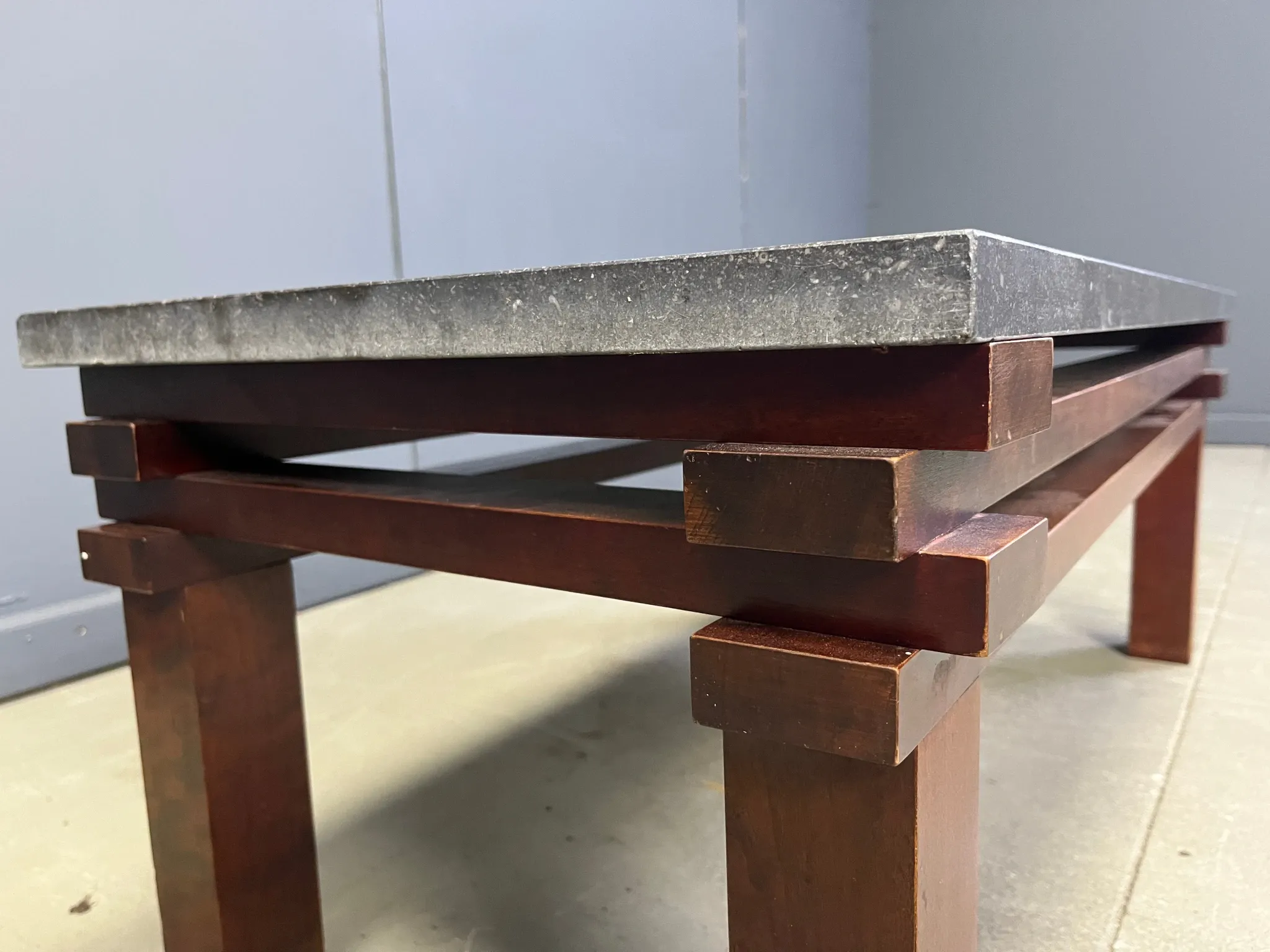 Vintage wooden and stone top coffee table, 1970s