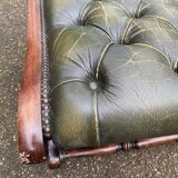 Chesterfield pouf in olive green leather, footstool