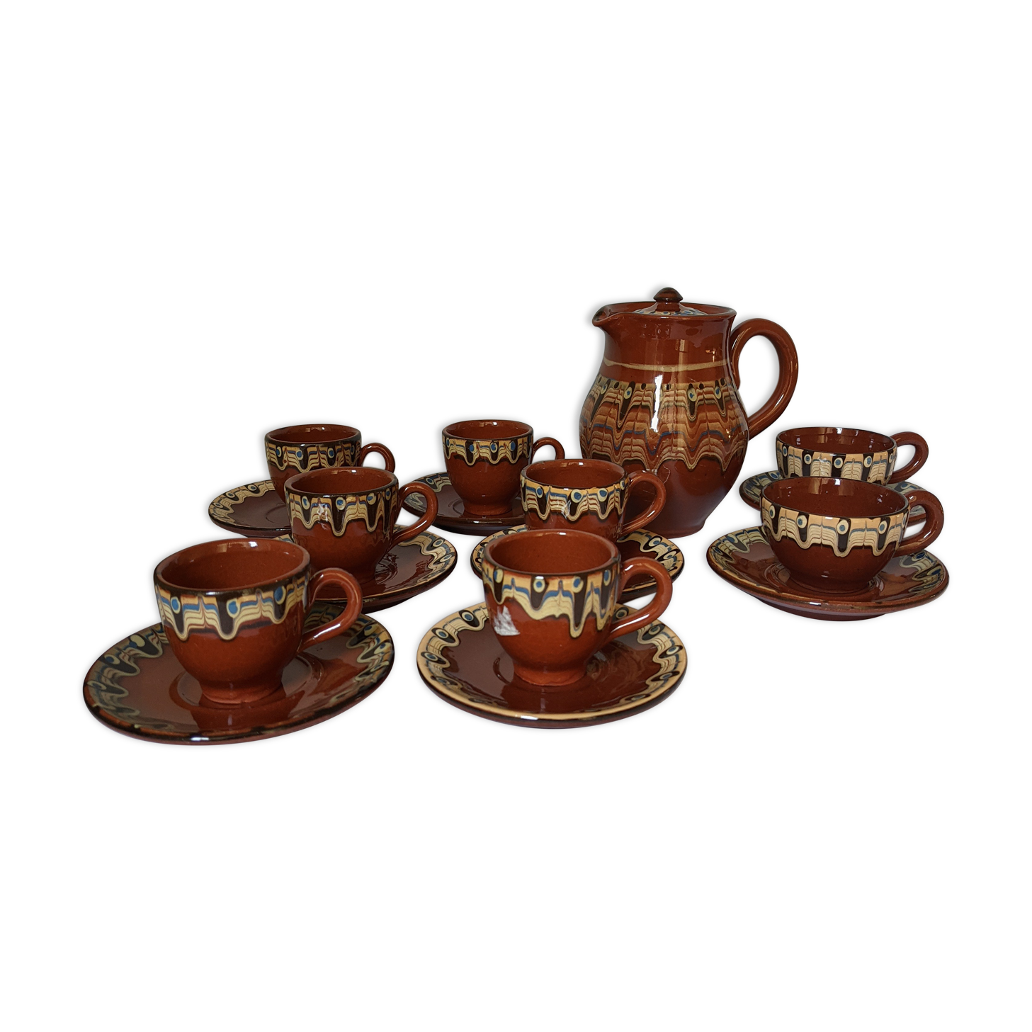 Brown glazed ceramic coffee service