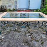 Pink marble and wrought iron coffee table