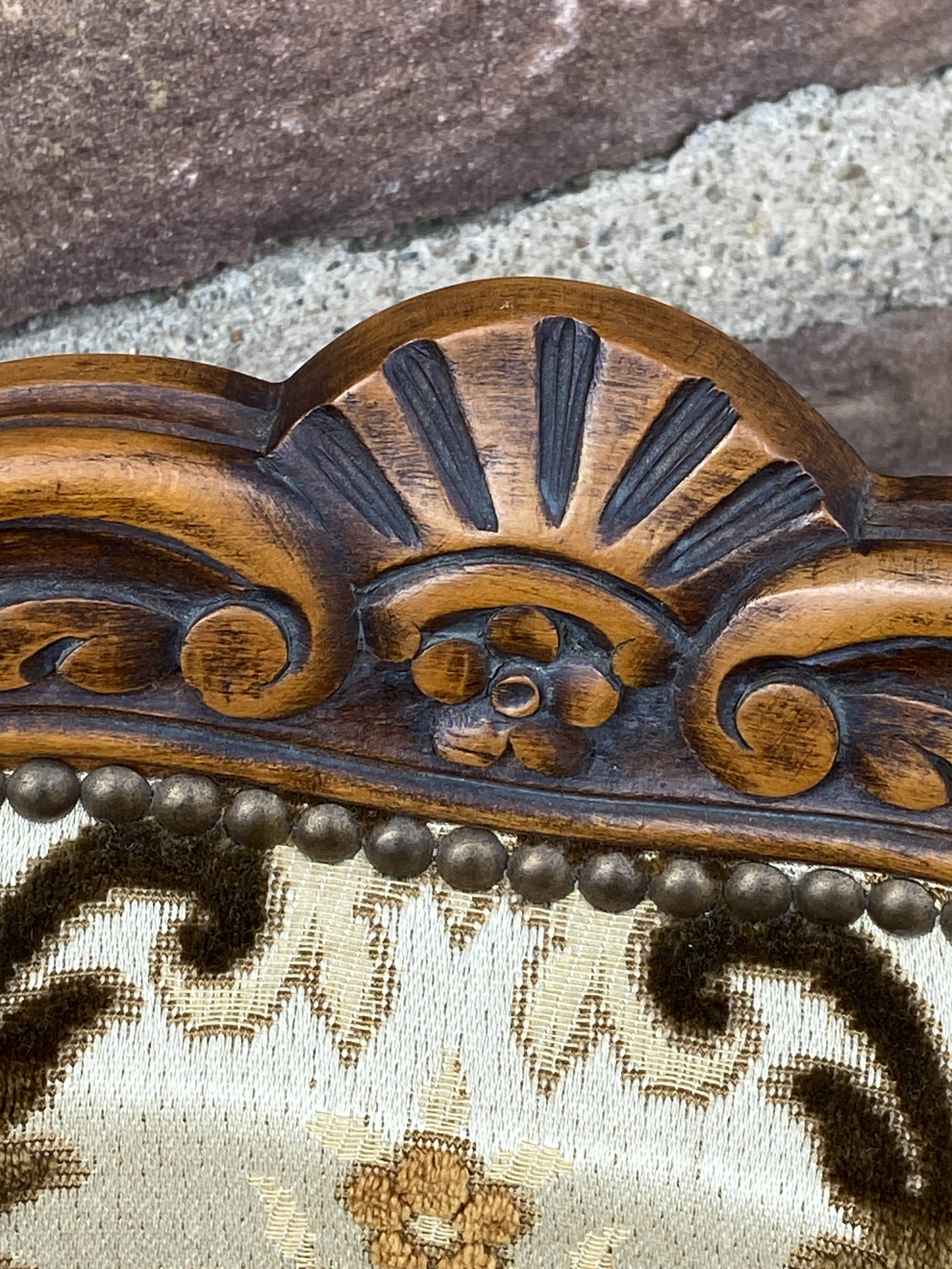 Set of 6 vintage Louis XV style French chairs, velvet upholstered, 1950s